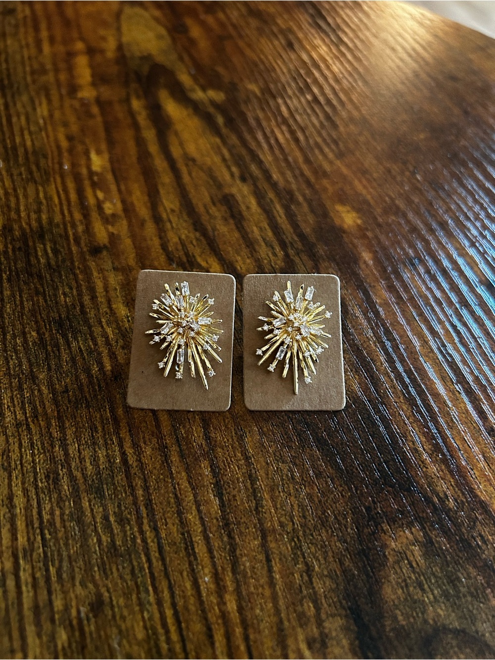 Gold Starburst Crystal Stud Earrings